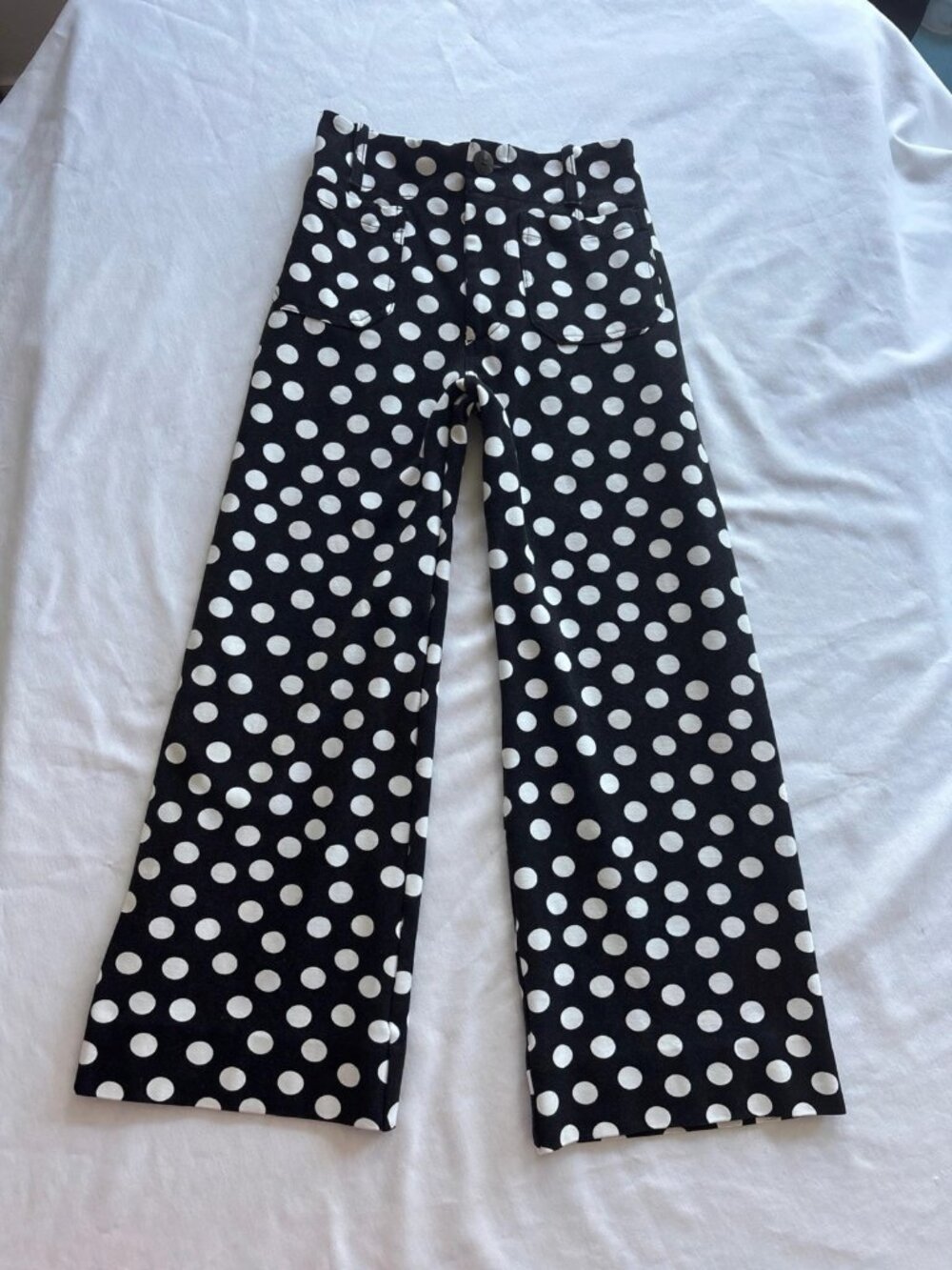 Maeve by Anthropologie The Colette Full-Length Wide-Leg Pants in Black Polka Dot